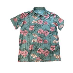 Pins & Aces Gulf Polo Shirt Mens Sz XXL Blue Pink Floral Performance Stretch